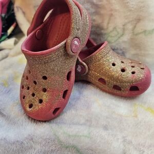 CROCS Kids Pink Glitter Clog Sandals
